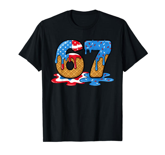 67 Ice Cream Drip Meme Funny Six Seven Gen Alpha Slang T-Shirt