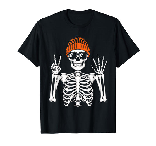 67 Halloween Skeleton Peace Sign Funny Meme Six Seven Boys T-Shirt