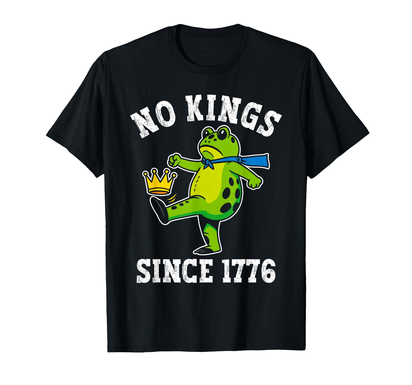 No Kings Since 1776 Portland Frog Kicking Crown Retro T-Shirt