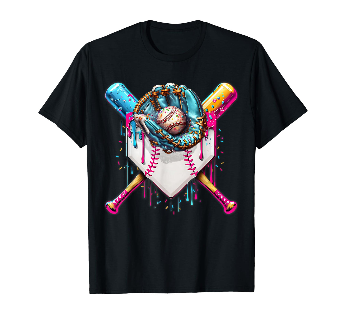 Baseball Drip Ice Cream Sprinkless Plate Glove T-Shirt