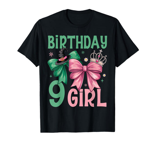 9th Birthday Witch Pink And Green 9 Year Old Birthday Girl T-Shirt