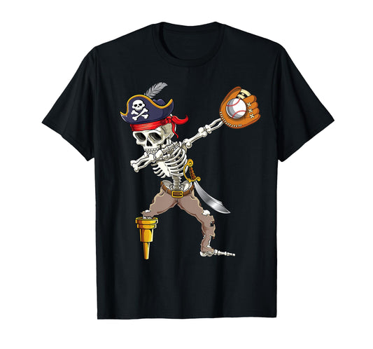 Dab Skeleton Dabbing Skeleton Pirate Baseball T-Shirt