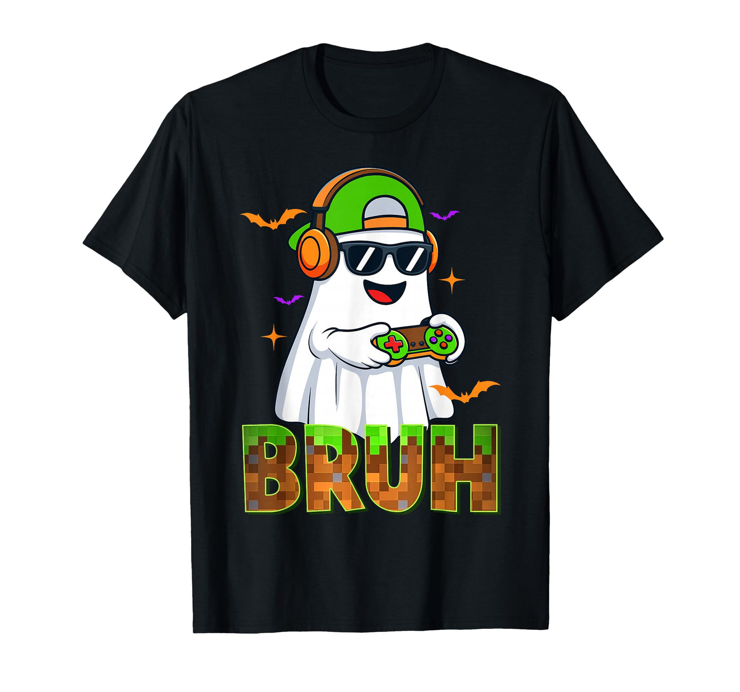 Bruh Halloween Meme Ghost Gamer Pixel Men Kids Boy Gaming T-Shirt
