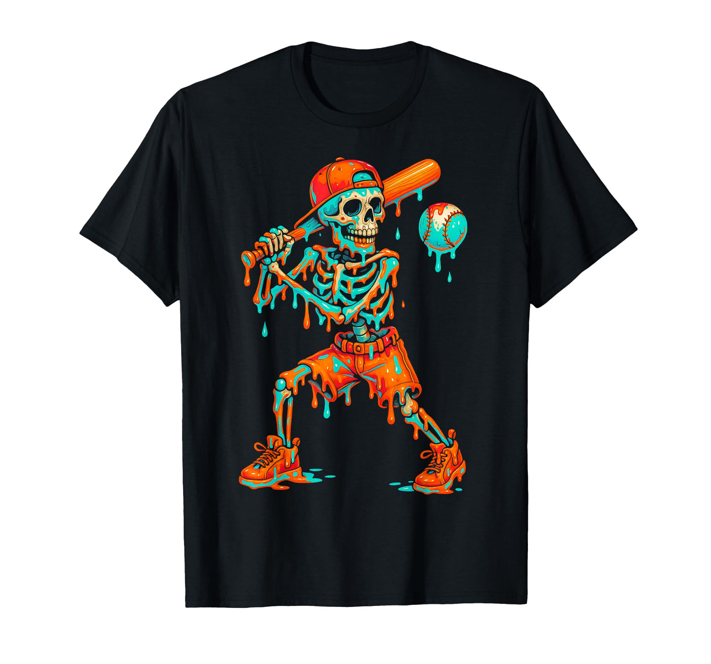 Halloween Baseball Skeleton Ice Cream Drip Baseball Boys Kid T-Shirt