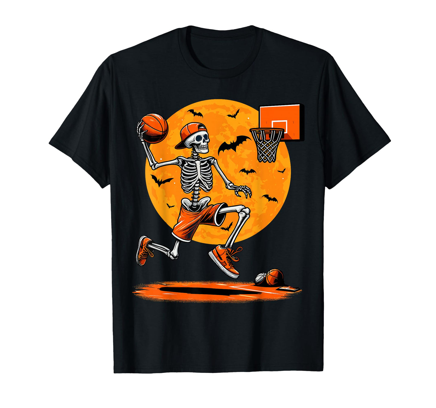 Basketball Skeleton Spooky Boys Halloween Basketball Player T-Shirt
