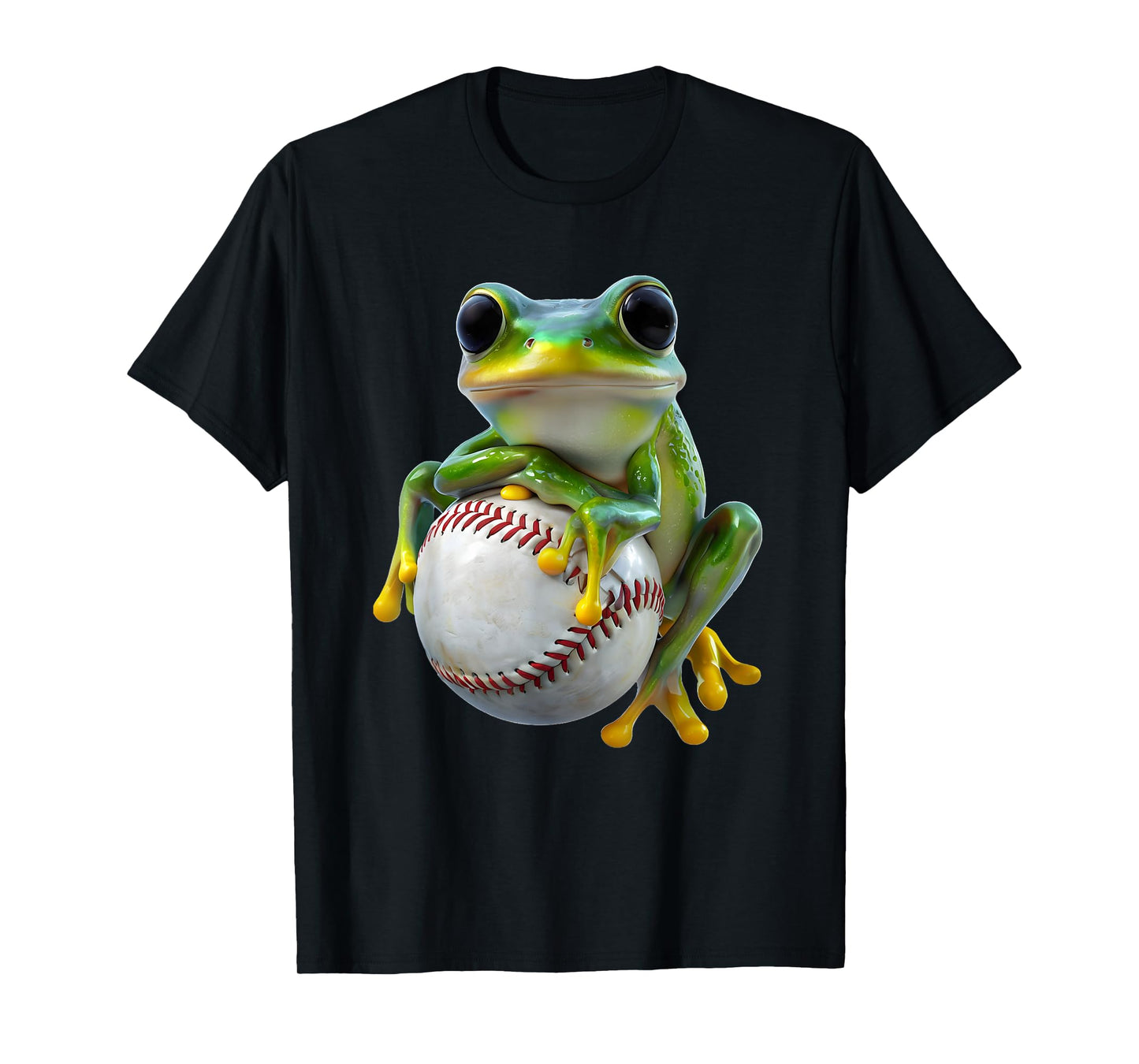 Green Frog Hugging Baseball Cute Funny Sports Animal Design T-Shirt