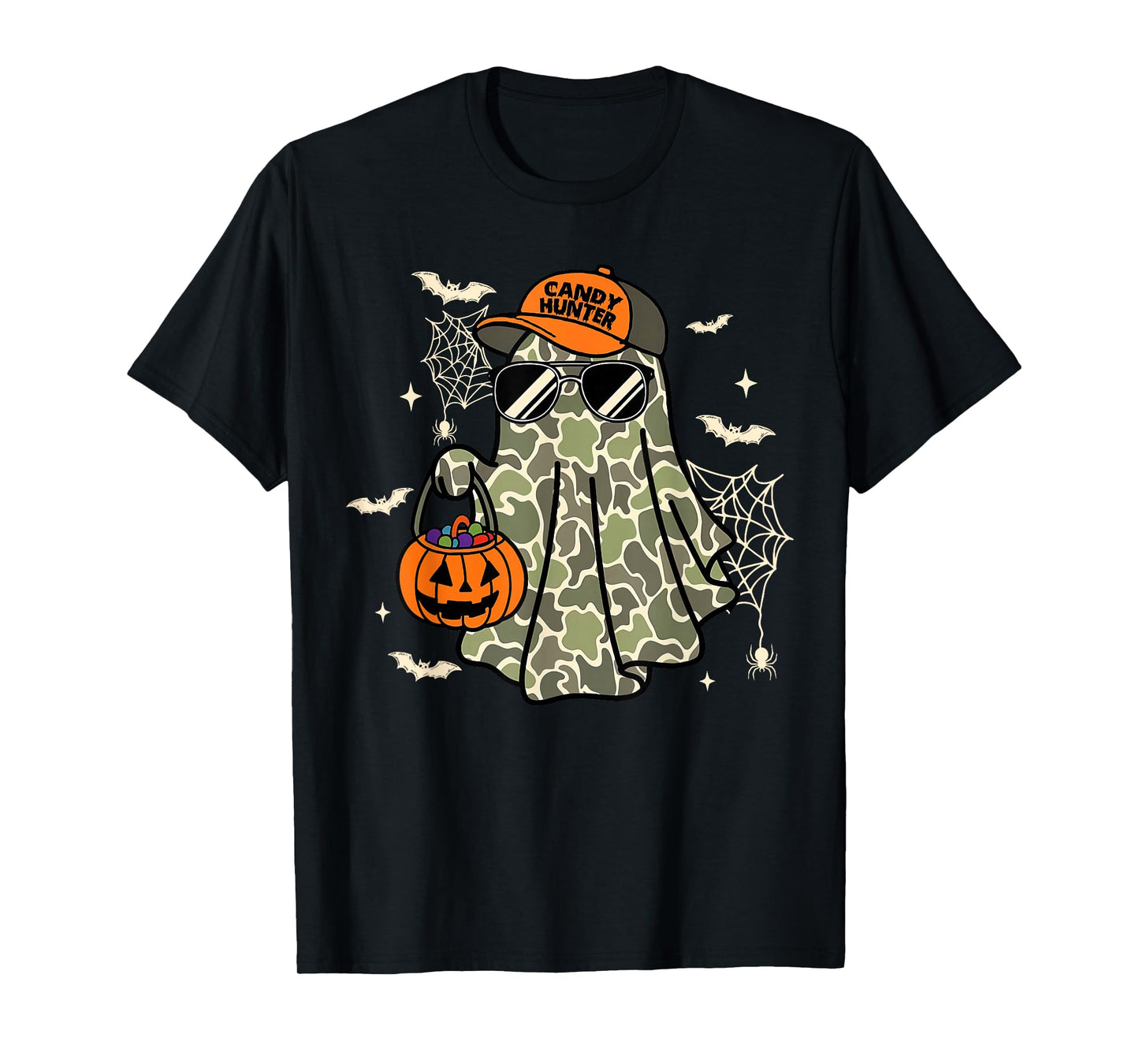 Camo Ghost Candy Hunter Halloween Spooky Dude Funny Boys Kid T-Shirt