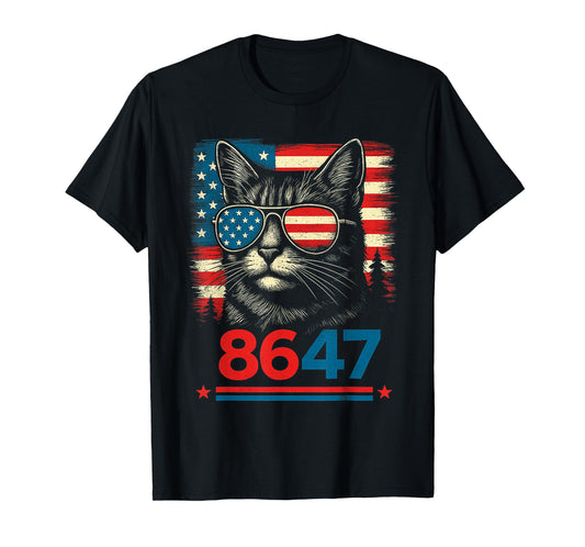 8647 86 47 Funny Cat USA Flag Sunglasses Men Women T-Shirt