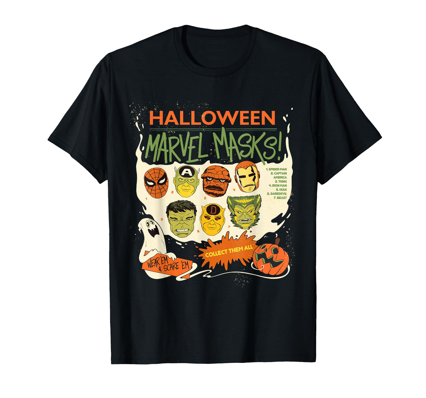 Marvel Halloween Retro Vintage Super Hero Masks T-Shirt