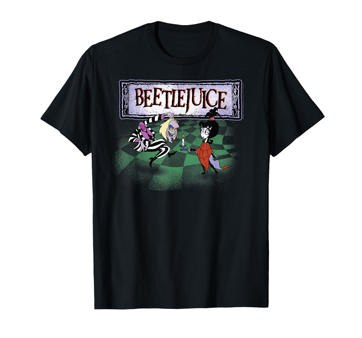 Beetlejuice Intro Checkerboard Beetlejuice and Lydia Cartoon T-Shirt