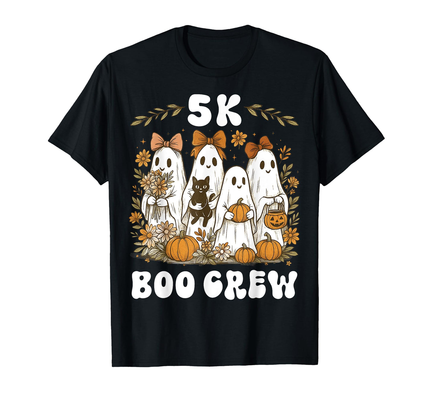5K Boo Crew Halloween Teacher K5 Floral Ghost Trick or Teach T-Shirt