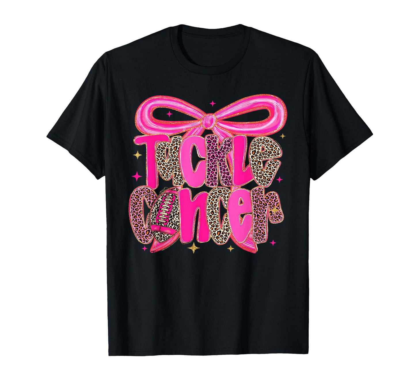 Tackle Cancer Pink Football Coquette Bow Breast Cancer T-Shirt