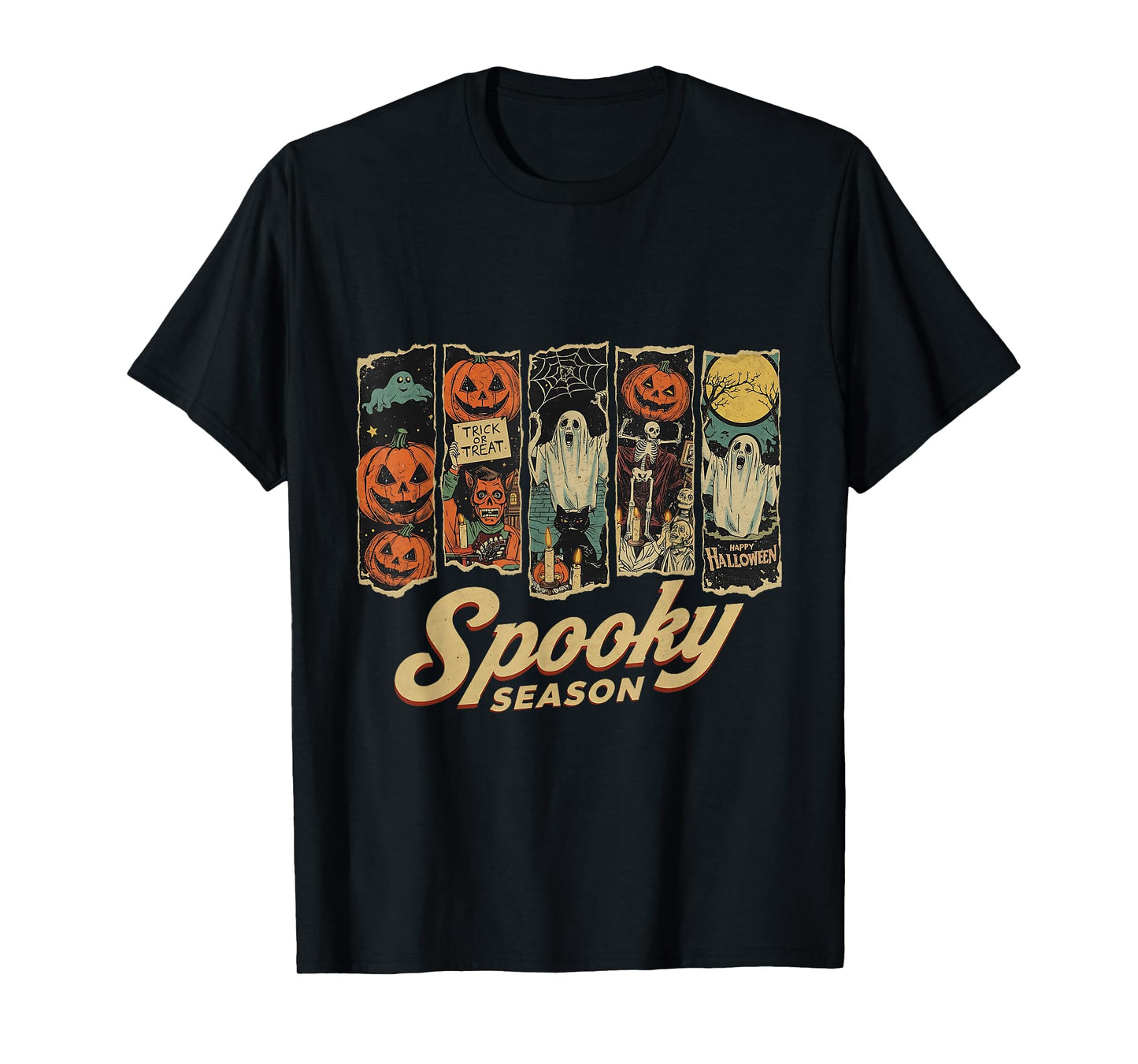 Spooky Season Haunted Street Halloween Night Scene T-Shirt
