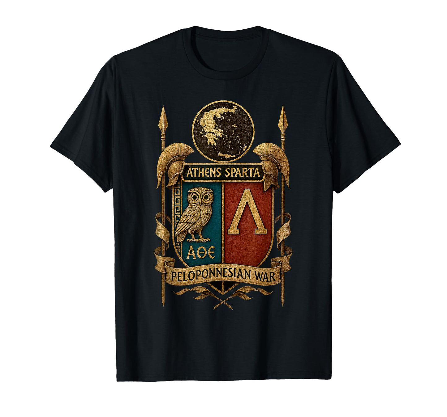 Peloponnesian War Athens Sparta Emblem Owl Lambda Crest T-Shirt