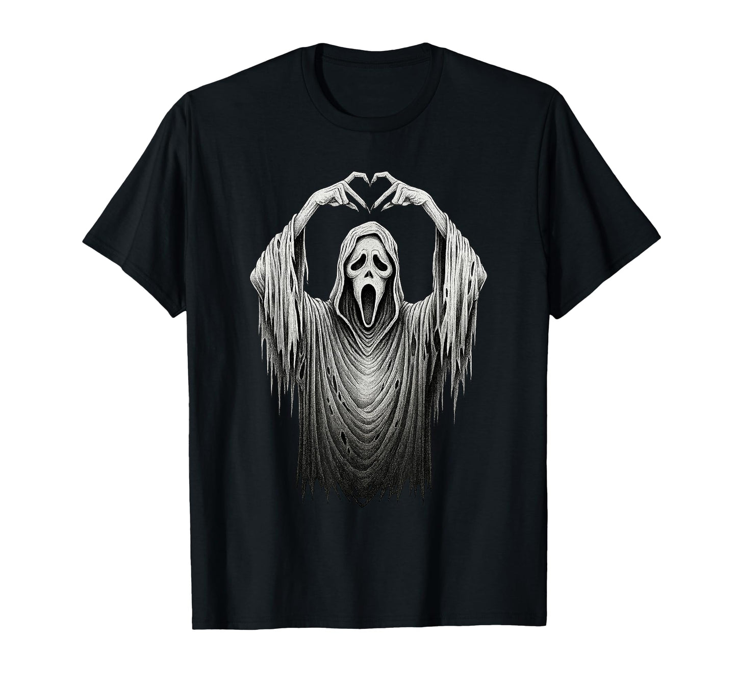 Vintage Ghost Face Heart Sign Hands Horror Costume Halloween T-Shirt