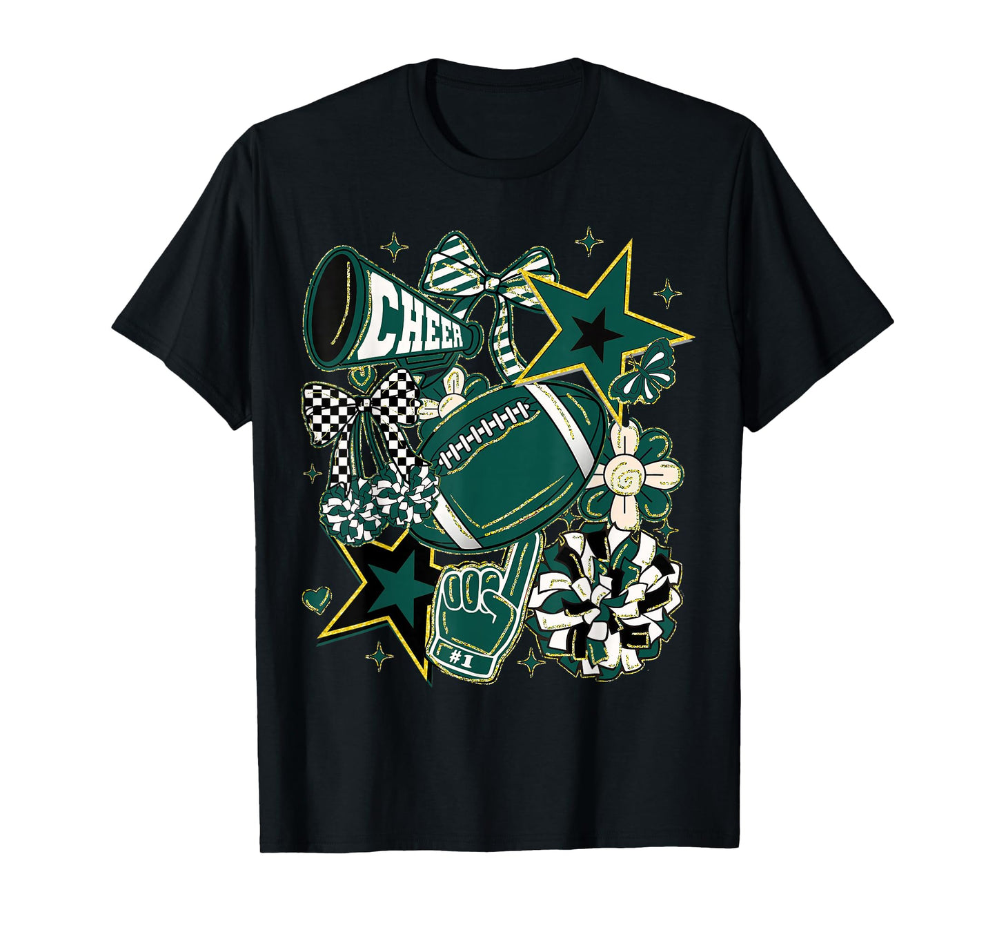 Coquette Bow Football Green Game Cheer Mom Touchdown T-Shirt