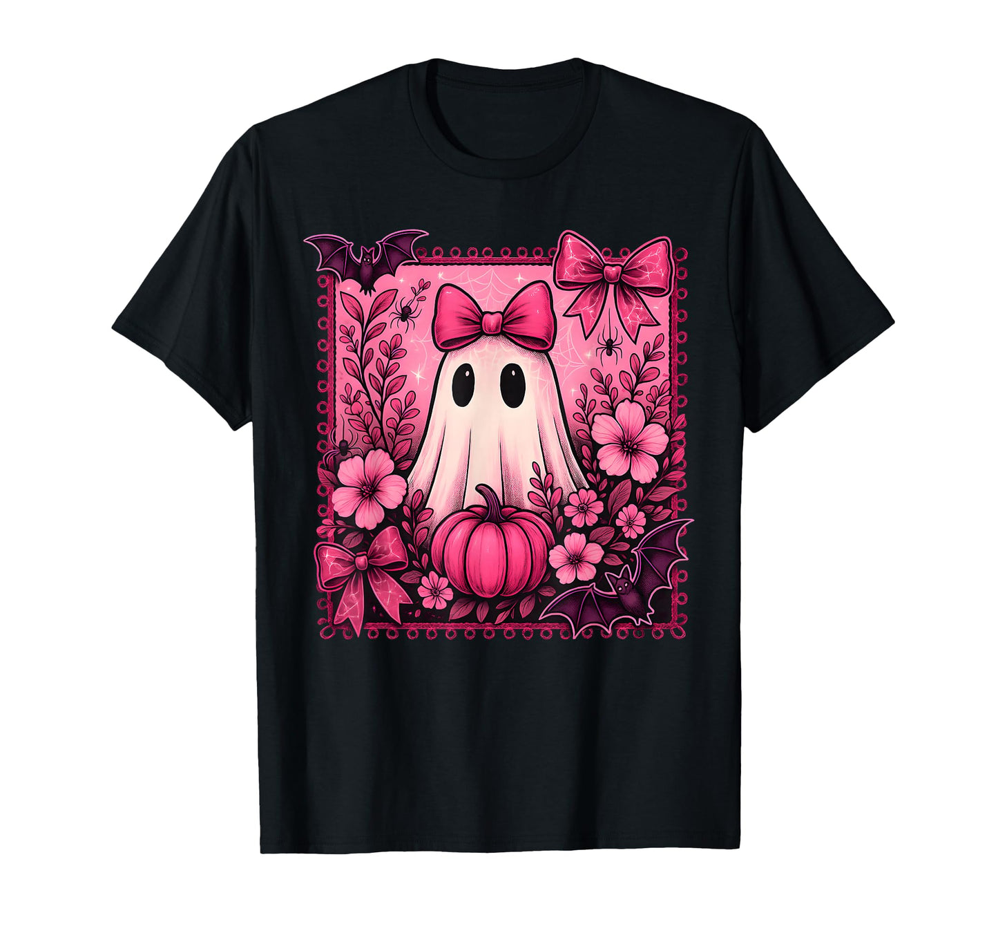 Halloween Coquette Bow Cute Ghost Floral Girl Women Kid T-Shirt
