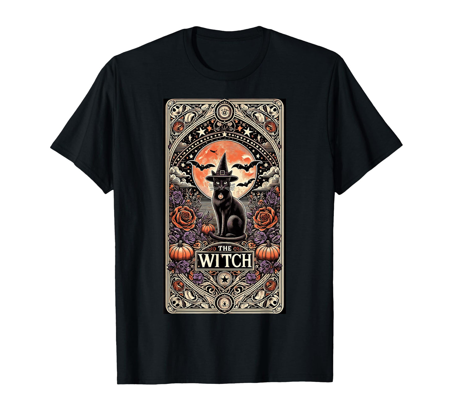 Vintage Gothic The Witch Black Cat Tarot Card Halloween 2024 T-Shirt