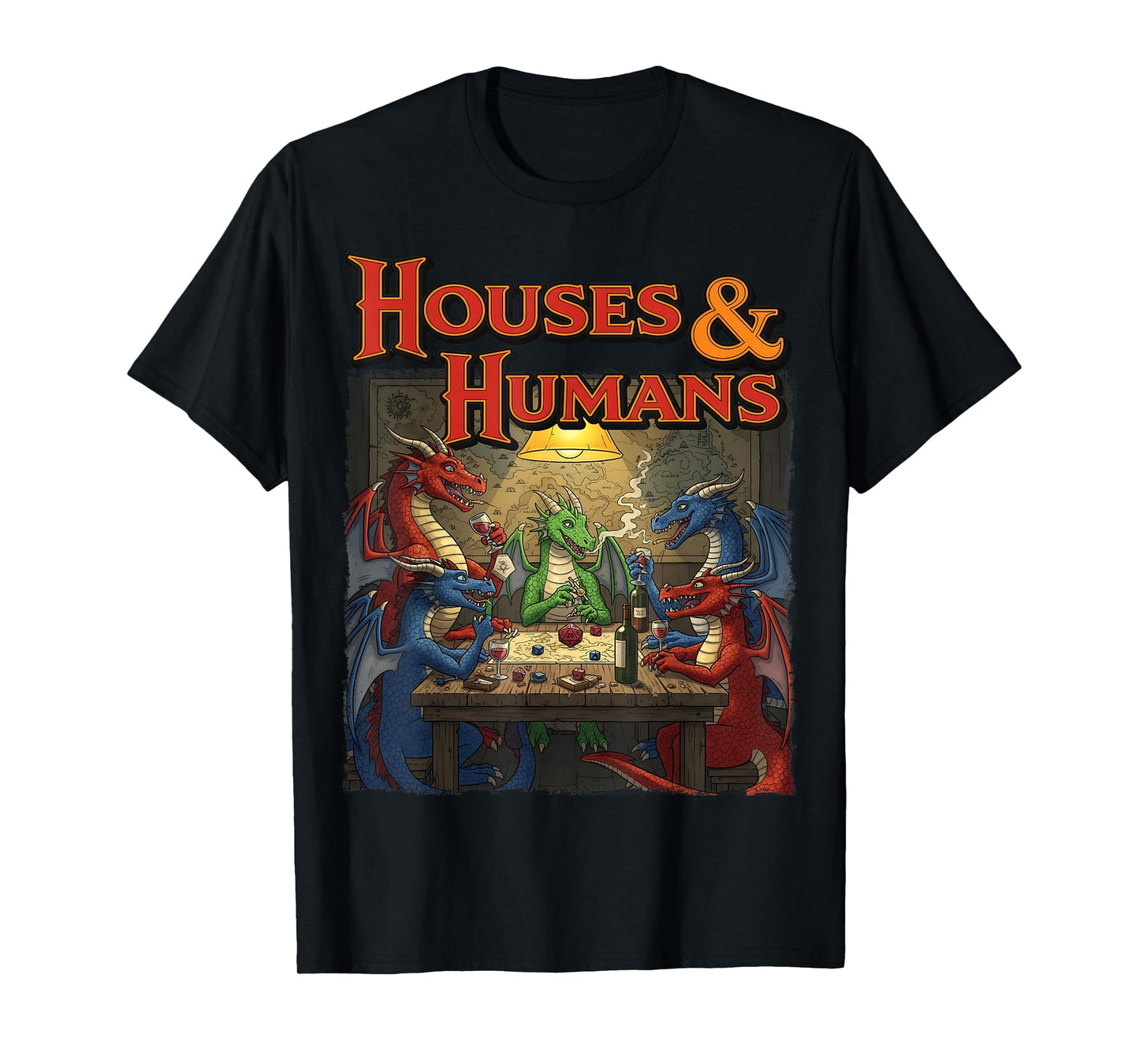 Gaming Houses Humans Funny Rpg Parody Gamer Men Boys Kids T-Shirt