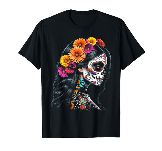 De Los Muertos La Catrina Day of the Dead Sugar Skull Women T-Shirt