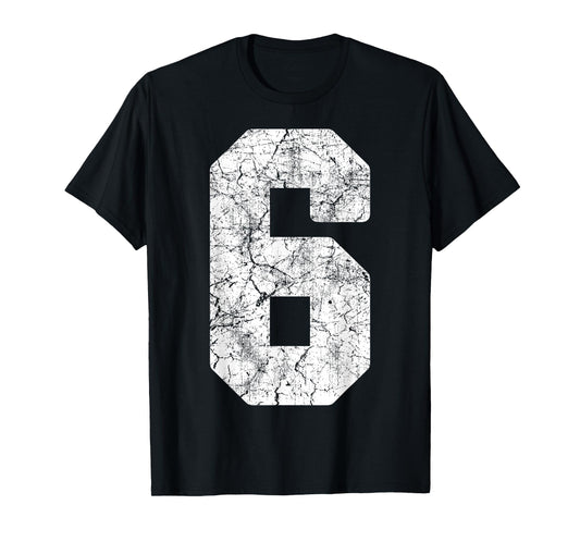 Distressed White Number 6 Jersey Player Uniform #6 Grunge T-Shirt
