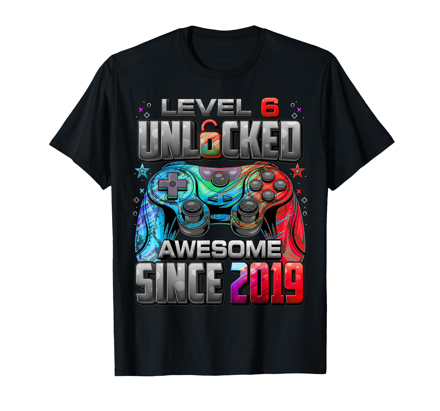 Level 6 Unlocked Awesome Since 2019 6th Birthday Gaming T-Shirt