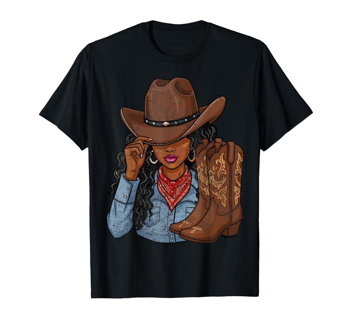 Cowgirl Western Boots Afro Western Rodeo Melanin T-Shirt
