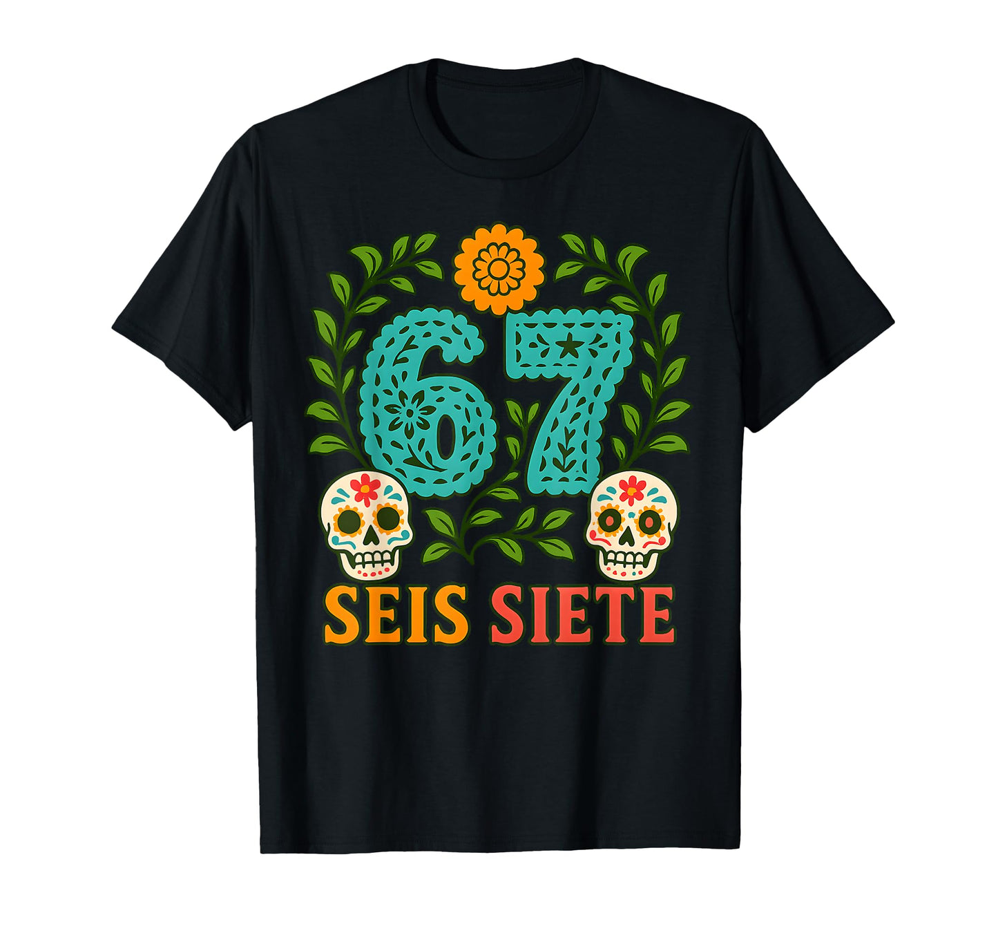 SEIS Siete Mexican Los Muertos Calaveras Sugar Skull 67 Boys T-Shirt