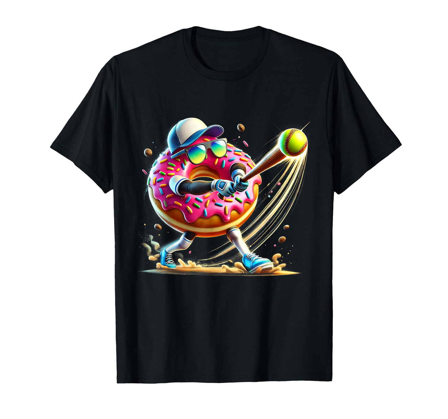 Donut Playing Softball Donut Lover Softball Player T-Shirt