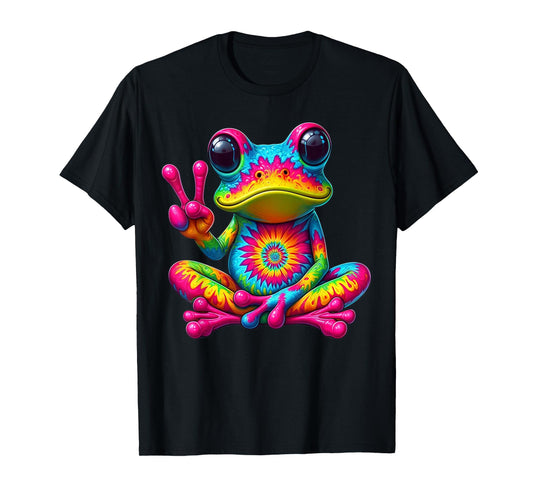 Cute Frog Tie-Dye Frog Peace Sign Hippie T-Shirt