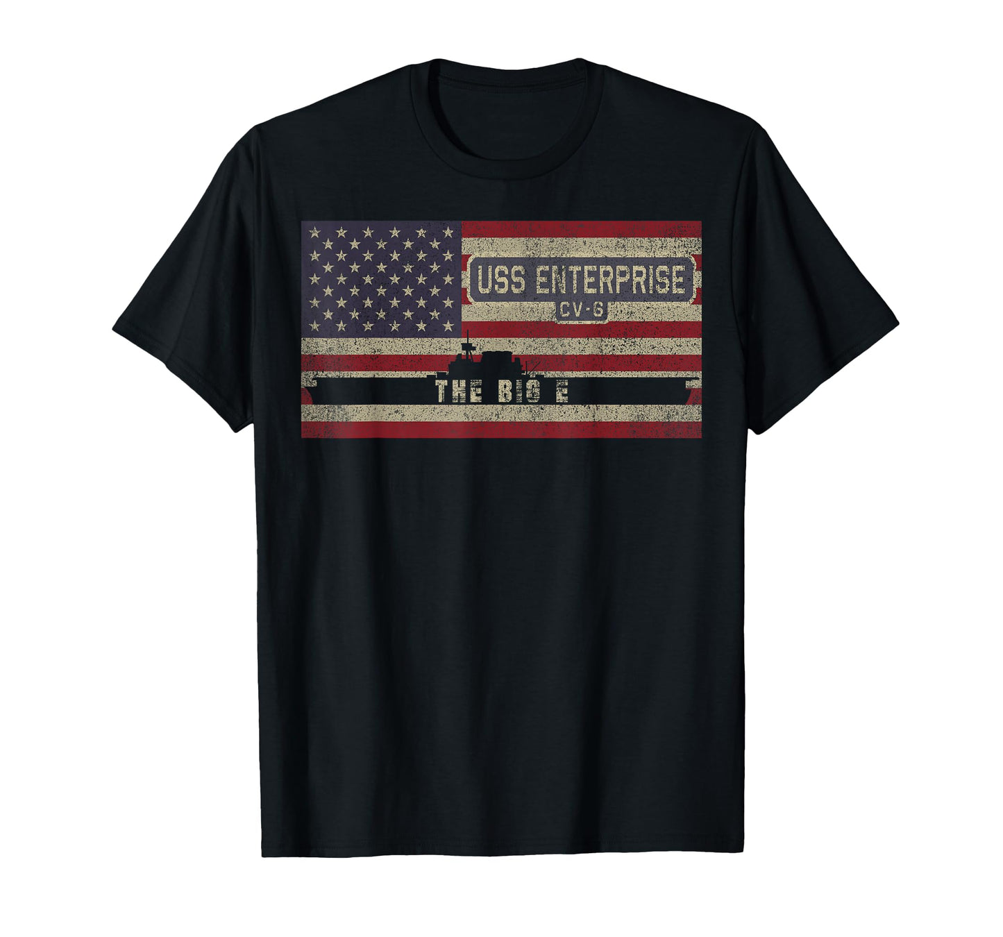 USS Enterprise CV-6 WW2 Aircraft Carrier USA American Flag T-Shirt