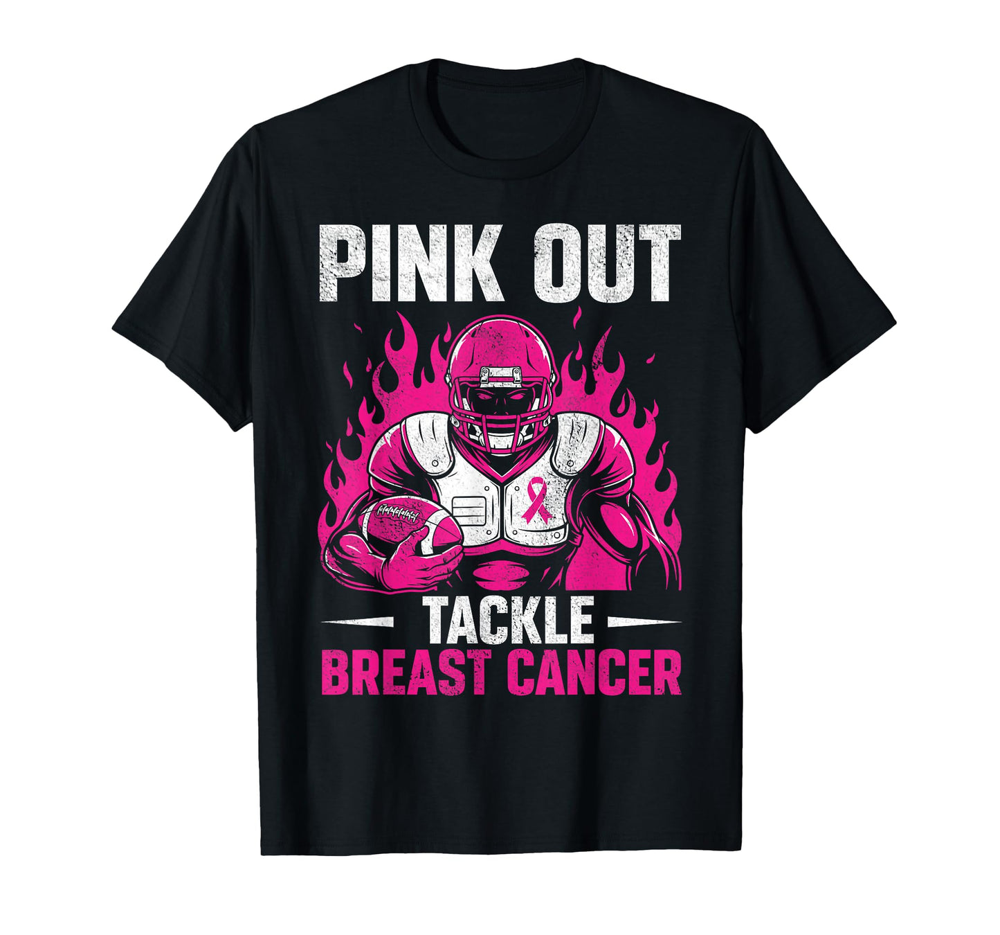 Retro Pink Out Tackle Breast Cancer Awareness Football Boys T-Shirt