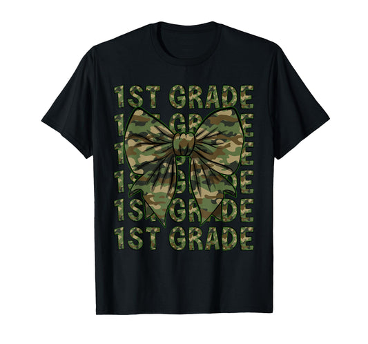 1st Grade Teacher Student Camo Bow Back to School T-Shirt