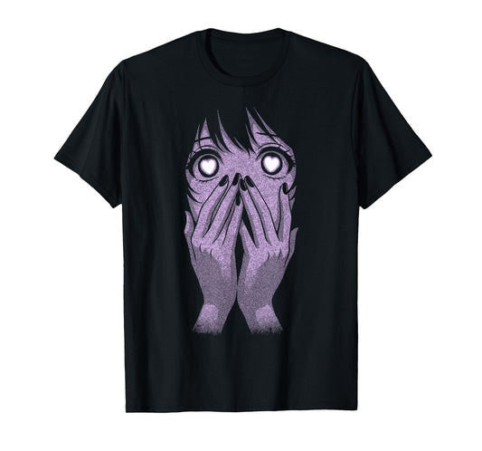 Anime Eyes Girl Hearts Manga Otaku Grunge Goth Alt Aesthetic T-Shirt