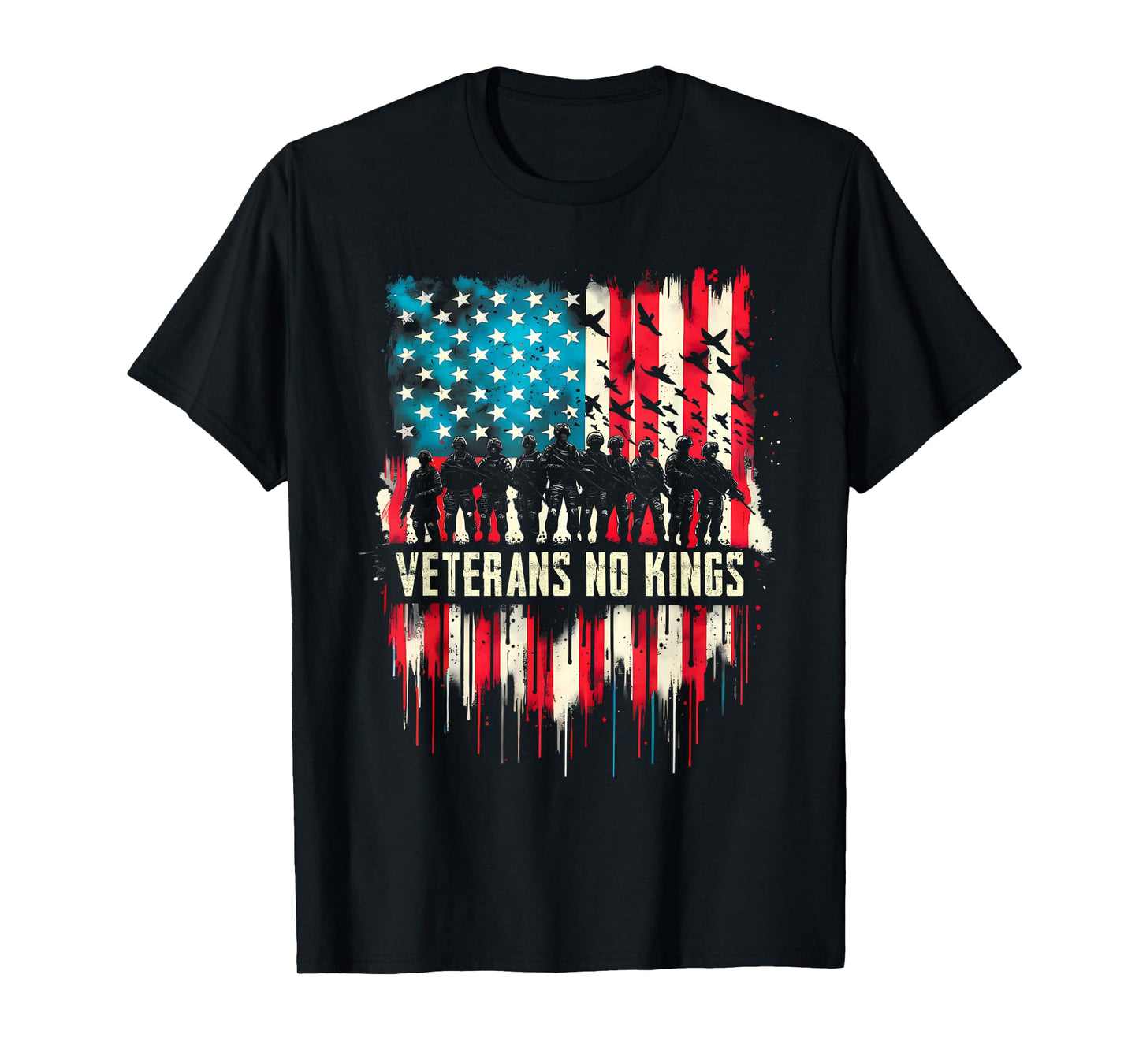 Veterans No Kings Vintage America Flag Veterans T-Shirt