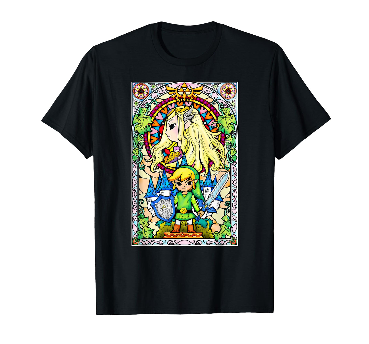 Nintendo Zelda Link & The Princess Stained Glass T-Shirt T-Shirt