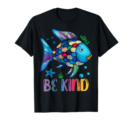 Kids Be Kind Rainbow Scale Fish Teacher Reading Book T-Shirt