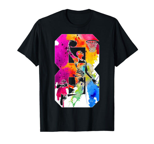 8 YEARS NUMBER 8 BASKETBALL 8TH BIRTHDAY T-Shirt