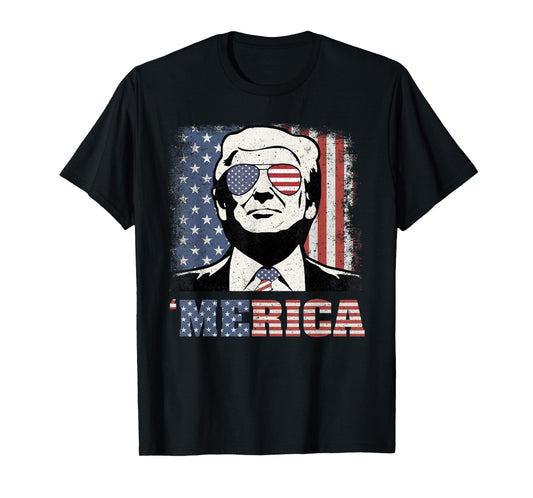 'MERICA TRUMP Shirt Funny Trump 4th Of July American Flag T-Shirt