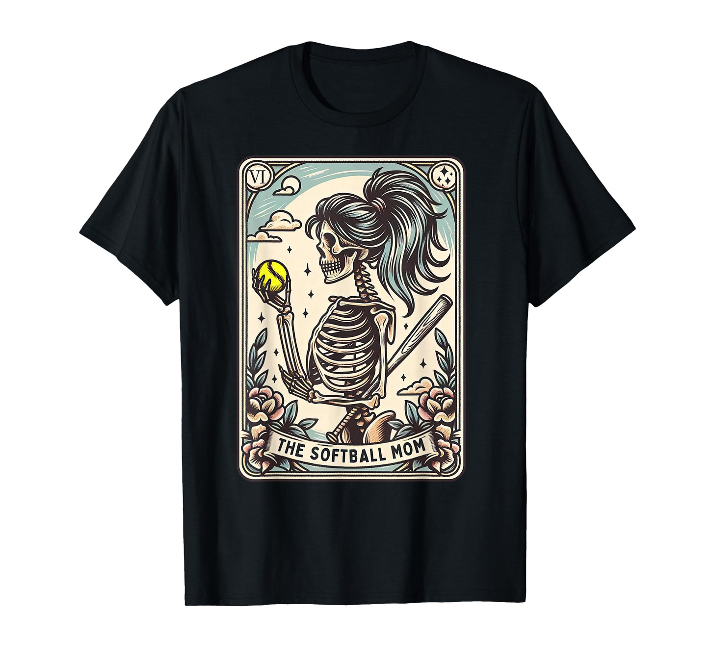 Softball Mom Tarot Card Skeleton Softball Mama Mothers Day T-Shirt