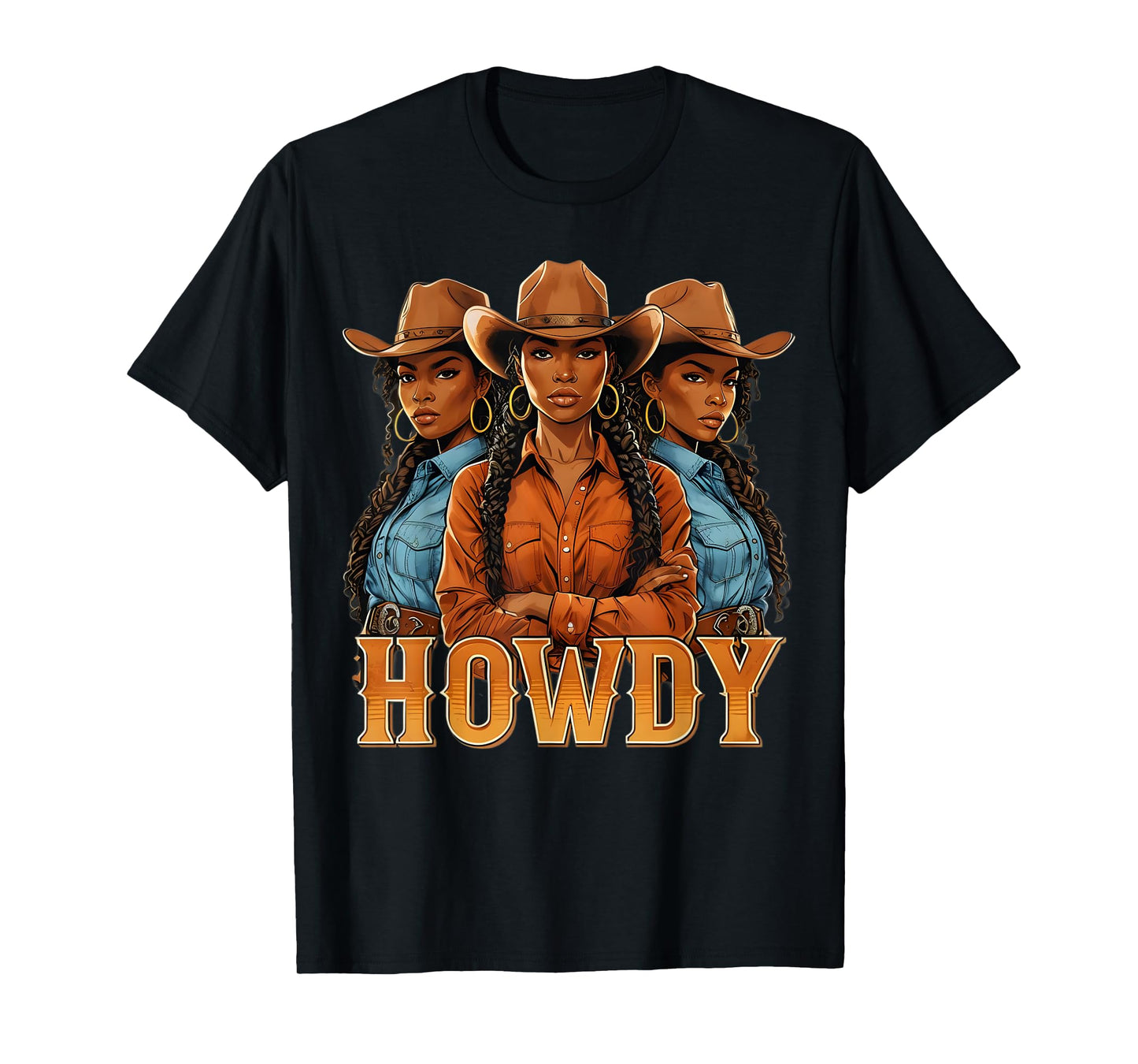 Howdy Retro Western Melanin Black Cowgirl African Women T-Shirt