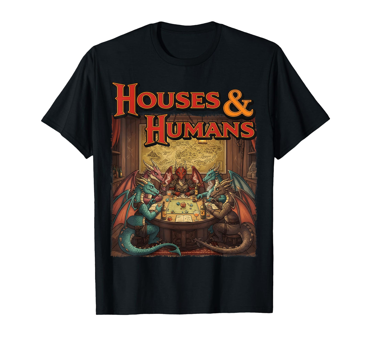 Gaming Houses Humans Funny Rpg Parody Gamer Men Boys Kids T-Shirt