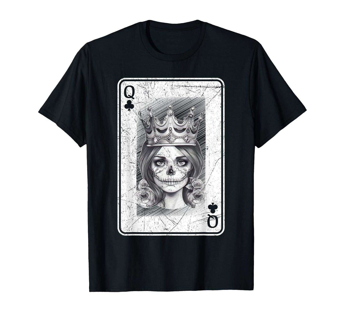 Poker Card Game Creepy Queen of Spades Gothic Halloween Fan T-Shirt