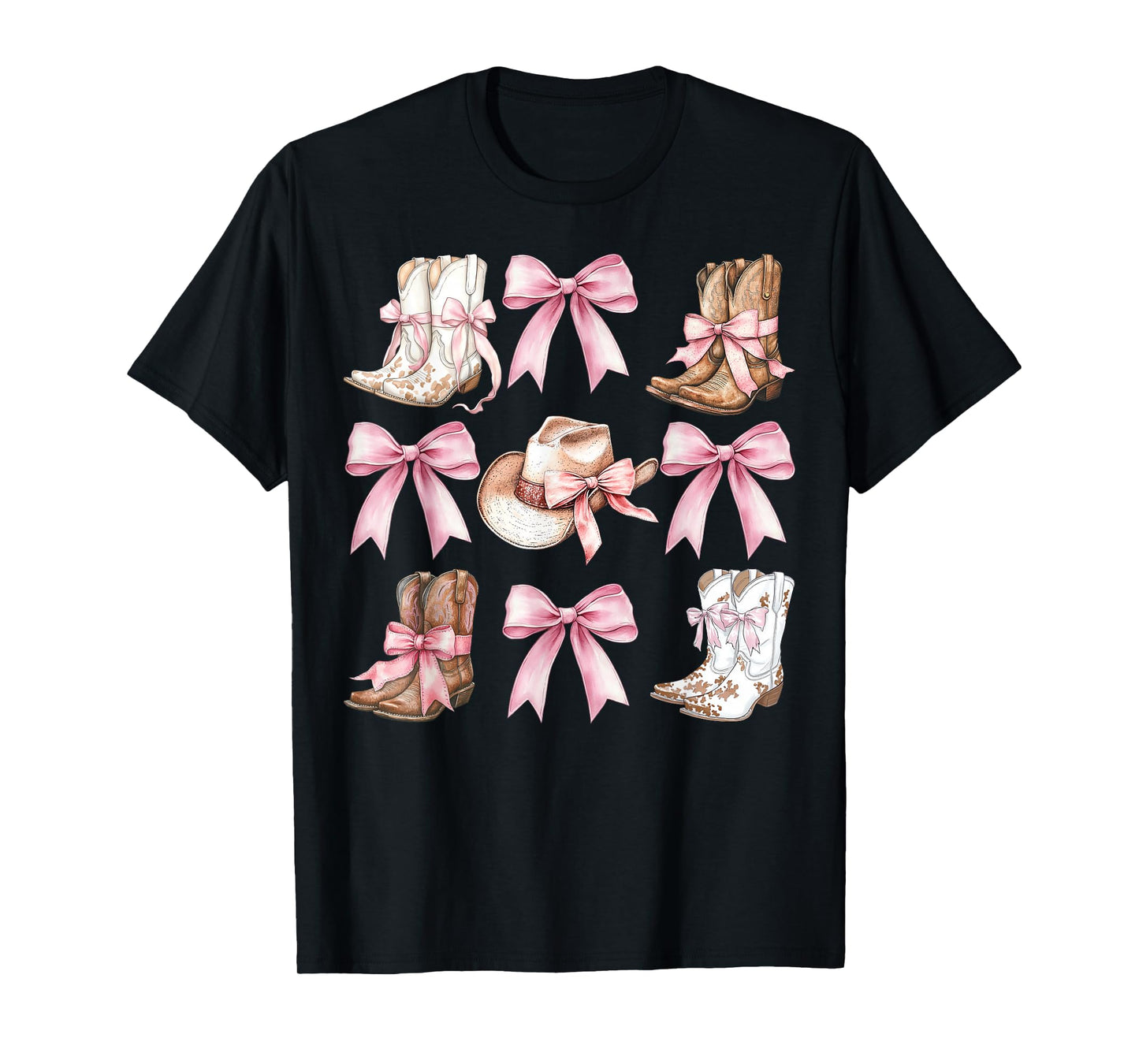 Coquette Cowgirl Boots With Pink Bows Aesthetic Y2K Womens T-Shirt