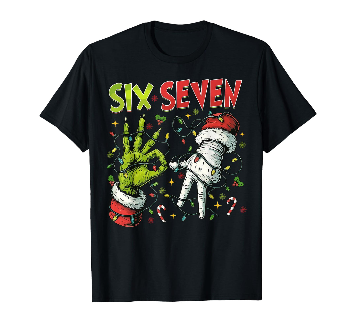 6 7 Six Seven Hand Gen Z Alpha Meme Slang Xmas Christmas T-Shirt