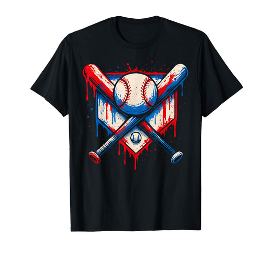 American Baseball Drip for Boys Graffiti Ball and Bat Youth T-Shirt