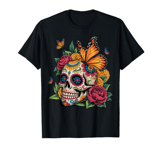 Dia de Los Muertos Floral Sugar Skull Gothic Day of The Dead T-Shirt