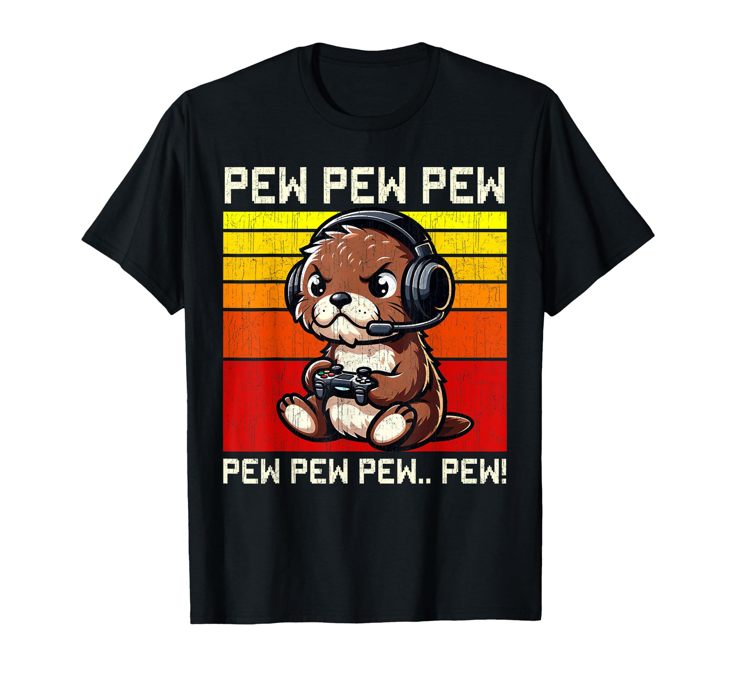 Otter Gamer Pew Funny Video Games Vintage Boys Men Girls T-Shirt