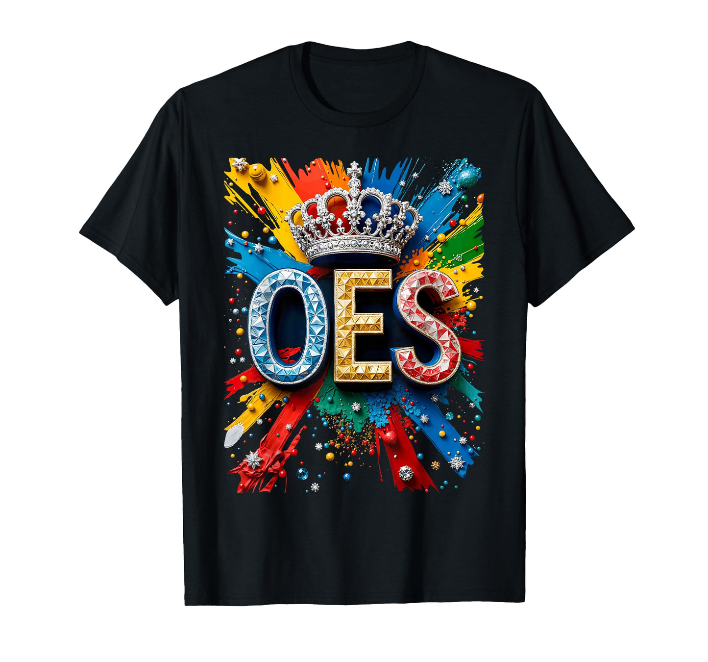 OES Crown Queen Diamond Watercolor Drip Paint Colorful T-Shirt