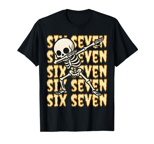 67 Halloween Funny Six Seven Meme Brainrot Skeleto Kids Boys T-Shirt